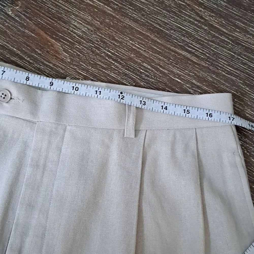 Britches by Samtex Men's Linen Blend Cream Pants 34x32 Front Pleats Cuffed Hem